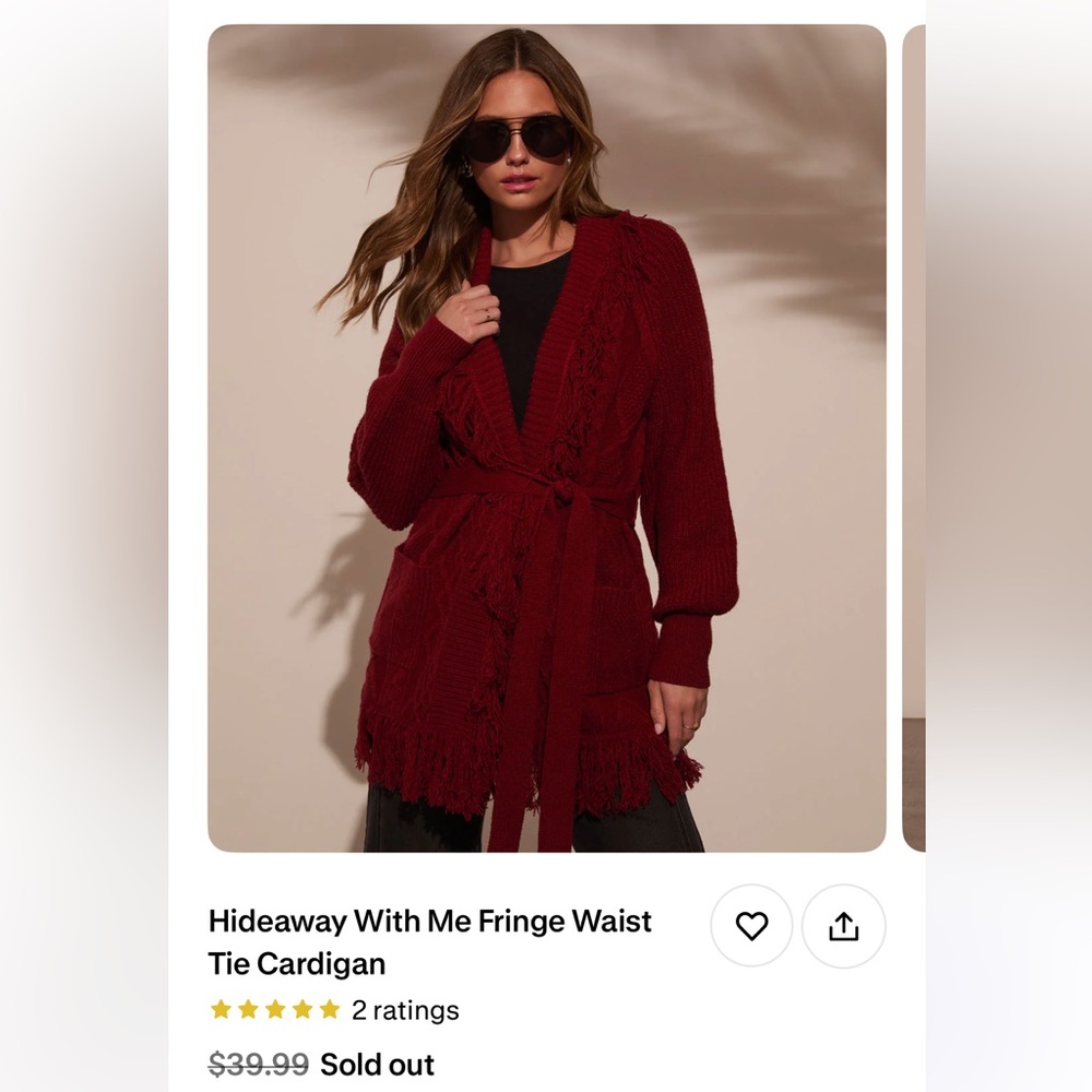 NEW Hideaway With Me Fringe Waist Tie Cardigan - Burgundy. Size M